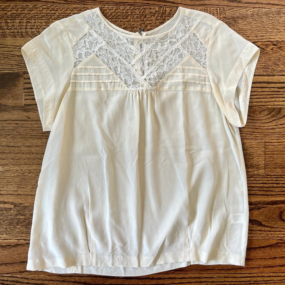 Madewell Silk and Lace Zip-Back Bubble Blouse | Size L